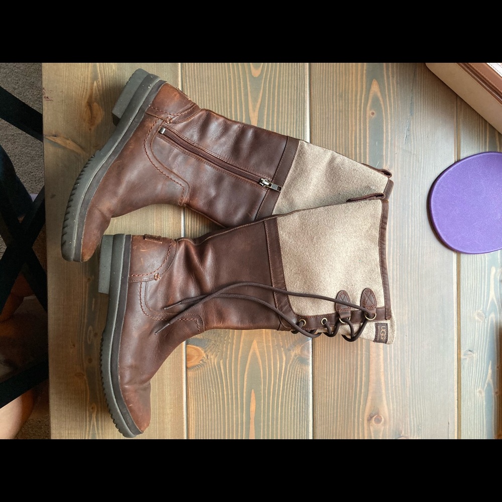 Tall UGG leather riding boots.